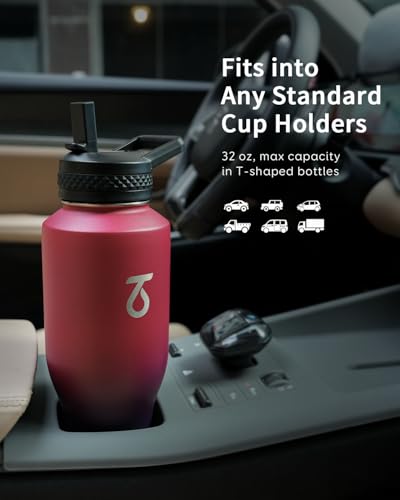 40 oz Water Bottle Insulated Fit in Any Car Cup Holder with 2 Lids (40 Ounces / Ruby Red)