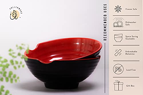 4 XL Ramen bowl set. 12 Pieces Pho Bowls. Asian Japanese soup. Utensil (9 inch x4 / Red Black)