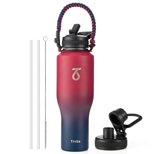 40 oz Water Bottle Insulated Fit in Any Car Cup Holder with 2 Lids (40 Ounces / Ruby Red)