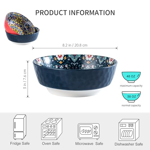 Large Salad Bowl Sets for Serving Soup (Blue / 48 Oz)