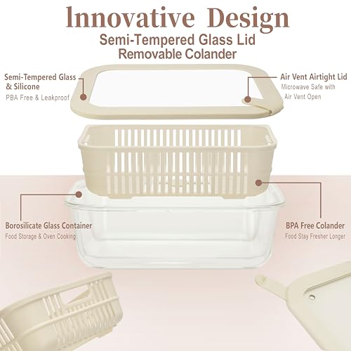 Glass Food Storage Containers with Glass Lids (Ivorywhite-3RT)