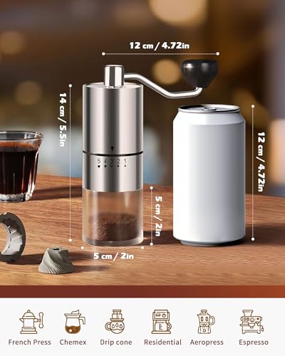 Stainless Steel Burr Manual Coffee Grinder For Drip (Stainless Steel burr-Sliver)