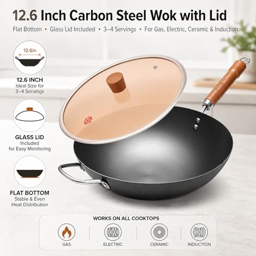 Carbon Steel Wok with Lid (12.59")