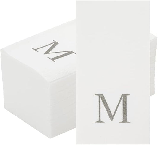 Luxenap 15.8 X 7.9 Inch Linen-Feel Guest Towels, 2000 Lettered Hand Towels - Silver Letter 'M', Sans Serif Font, White Paper Dinner Napkins, airlaid, For Restrooms And Tables - Restaurantware