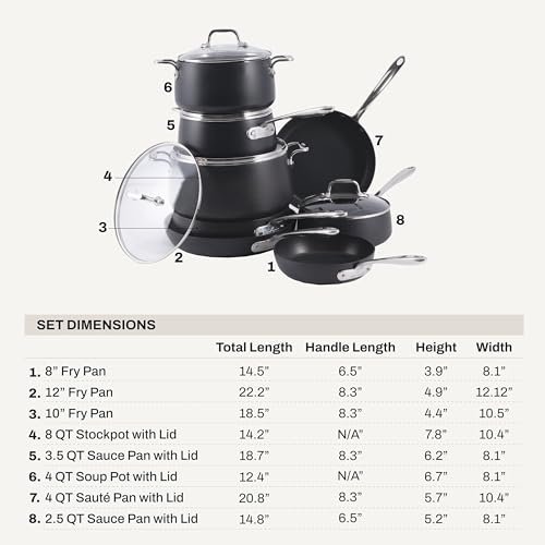 HA1 Hard Anodized Nonstick Cookware Set 13 Piece Induction Oven Broiler Safe 500F