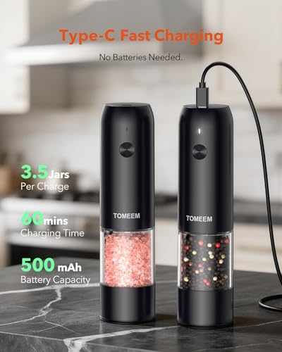 Electric Salt and Pepper Grinder Set with LED Lights (Black / Set)
