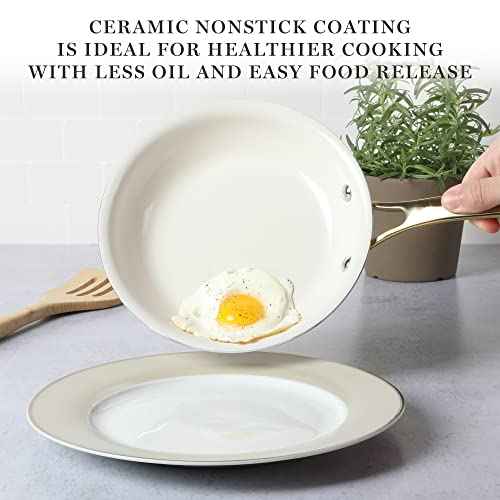 Lockton Premium Non stick Non Toxic PFA Free Ceramic Interior 10 Piece Heavy Gauge Enamel Aluminum Pots and Pans Cookware Set