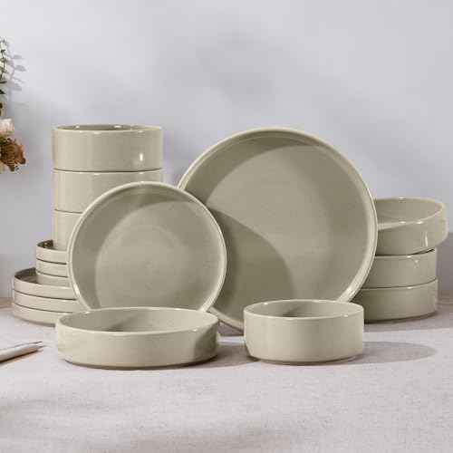 16 Piece Stoneware Dinnerware Sets with Pasta Bowls (16 Count)