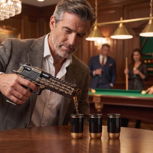Gifts for Men Dad Hand Painted Gun Whiskey Decanter Set & Shot Glass