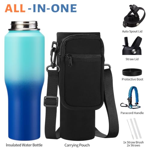 32oz Water Bottle with Flip Straw (Caribbean Blue / 32 Ounces)