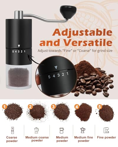 Manual Coffee Grinder With Ceramics Burr For Espresso (Black)