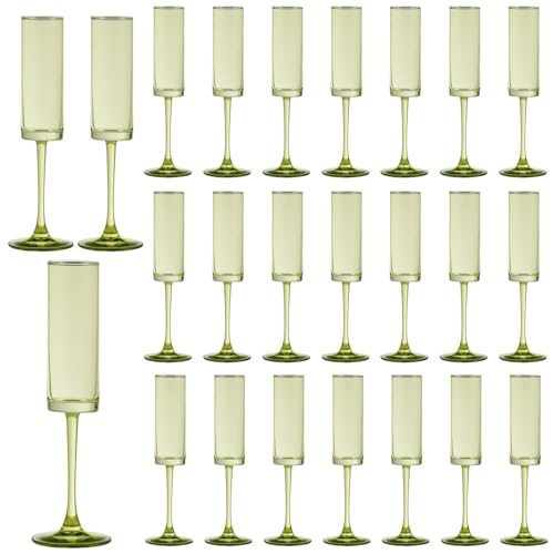 24 Pieces Green Champagne Flutes 6 OZ Straight Sided Wine Glasses Champagne Long Stem Drinking Colored Glasses (24 Count)