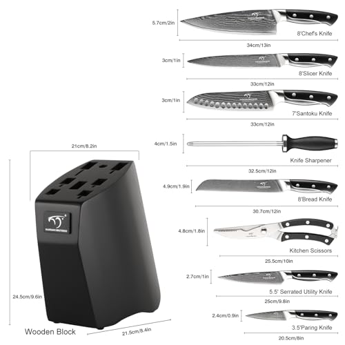 Damascus Kitchen Knife Sets (9 Count)