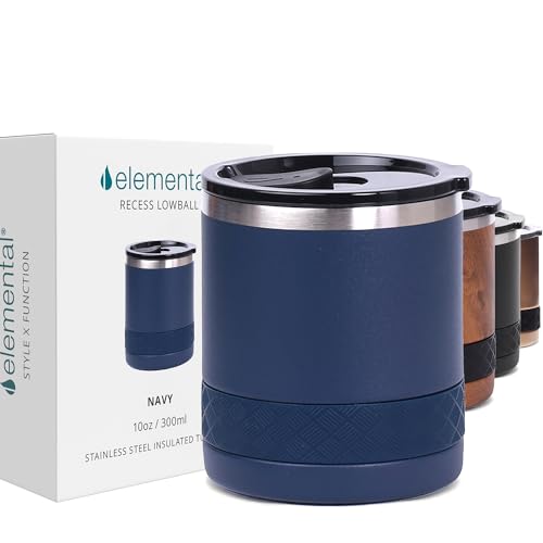 Recess Lowball 10oz Stainless Steel Tumbler Whiskey Glass w (10 Ounces / Navy Blue)