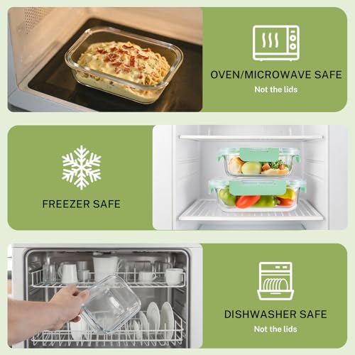 8 Pack Glass Food Storage Containers with Snap Locking Lids for Meal Prep (Light Blue / 8 Pack)