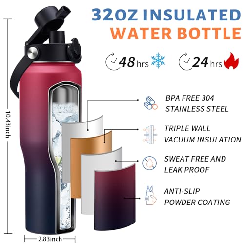 32 oz Insulated Water Bottle with Straw Lid (Gradient Claret / 32 Ounces)