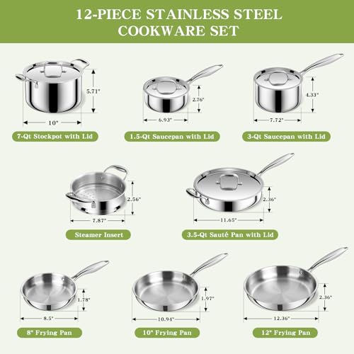 Triple Ply Stainless Steel Pots and Pans Set