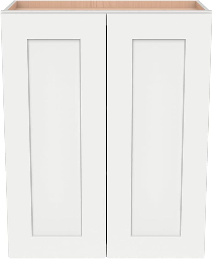 Wall-Mounted Cabinet – Solid Wood Shaker Style Medicine Cabinet with Adjustable Shelves & Soft-Close Doors for Bathroom, Kitchen, and Office Storage (Origami White, 24" W x 12" D x 42" H)