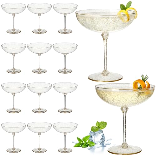 12 Pcs Detachable Martini Glasses 9oz Disposable Plastic Coupe Cocktail Dessert Glassware Set for Champagne Wine Wedding Birthday Holiday Party Supplies (12 Count)