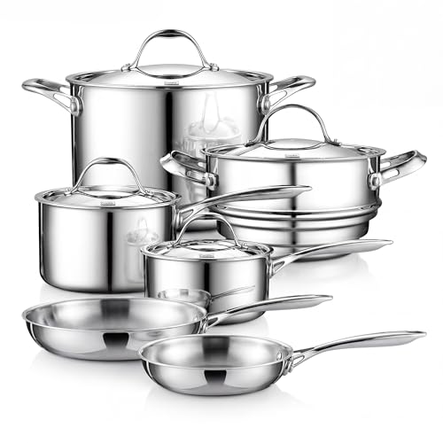 Multi Ply Clad Stainless Steel Pots and Pans Set (10 Count)