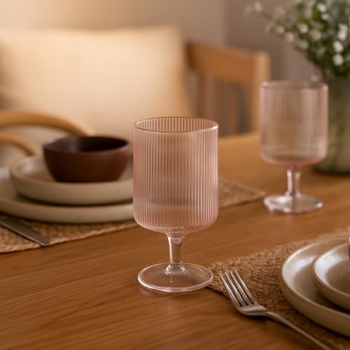 Ripple Textured Blush Pink Stemmed Glass Wine Goblets