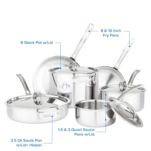 Culinary 3 Ply Stainless Steel Cookware Set with Metal Lids