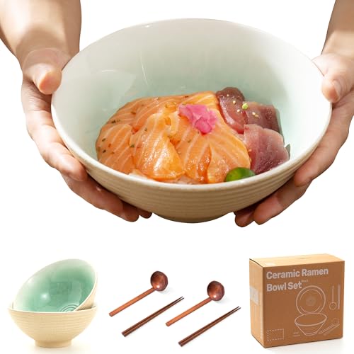 8 Inch Ceramic Ramen Bowl Set of 2 (Cyan Sea)