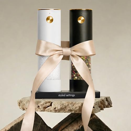 Rechargeable Electric Salt and Pepper Grinder Set (Black/White)