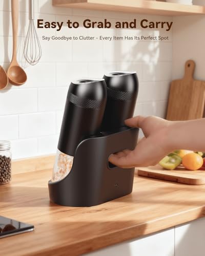 Gravity Electric Salt and Pepper Grinder Set with Charging Base (Updated-Black / Set)