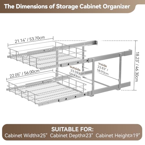 2 Tier Pull Out Cabinet Organizer 24" W X 22" D (2 Tier - Chrome-Plated / 24" W X 22" D)