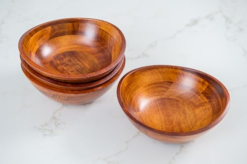 Cherry Finished Wavy Rim Serving Bowls for Fruits or Salads (Small - Set of 4)