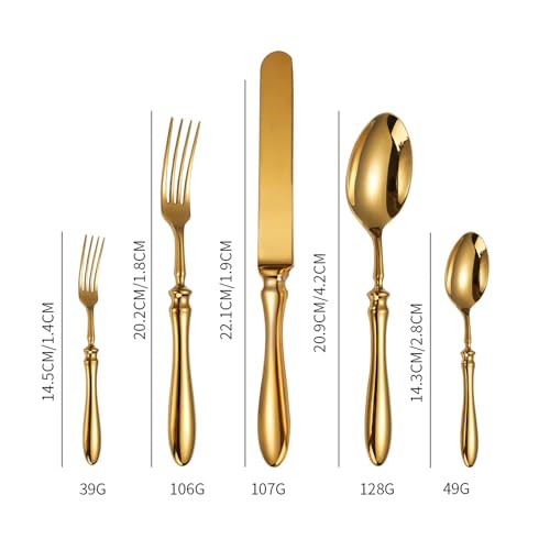 5 Piece Gold Silverware Cutlery Set for 1 Flatware Luxury German Gold Utensil Sets 18