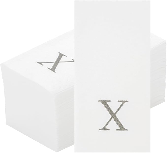 Luxenap 15.8 X 7.9 Inch Linen-Feel Guest Towels, 50 Lettered Hand Towels - Silver Letter 'X', Sans Serif Font, White Paper Dinner Napkins, airlaid, For Restrooms And Tables - Restaurantware