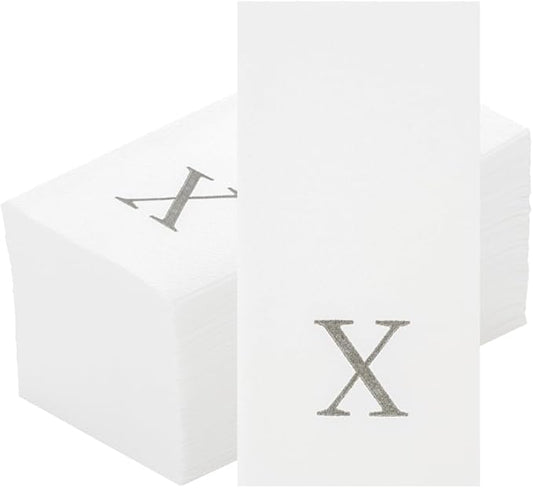 Luxenap 15.8 X 7.9 Inch Linen-Feel Guest Towels, 2000 Lettered Hand Towels - Silver Letter 'X', Sans Serif Font, White Paper Dinner Napkins, airlaid, For Restrooms And Tables - Restaurantware