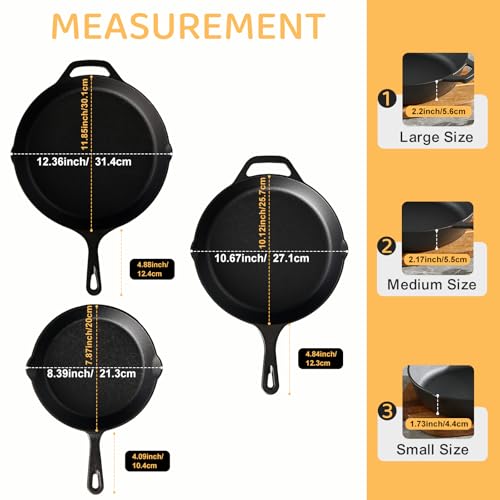Cast Iron Skillet 3 (8+10+12 Inch)
