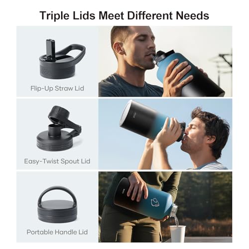 1 Gallon Water Bottle Insulated with Straw & 3 Lids (128 Ounces / Indigo Crush)