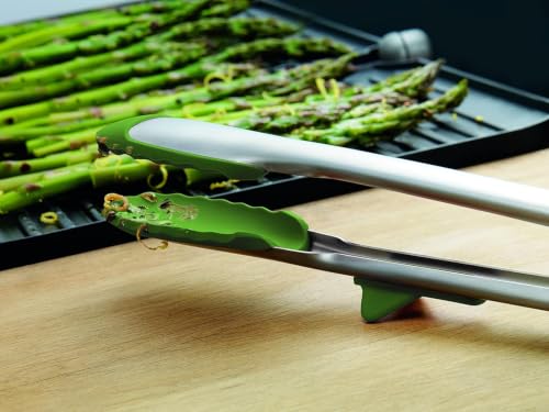 Silicone Cooking Utensil Set of 6 Stainless Steel Handle Ladle Slotted Turner Tongs Flex Core Spatula Scraper Mixing Spoon & Potato Masher (Pesto)
