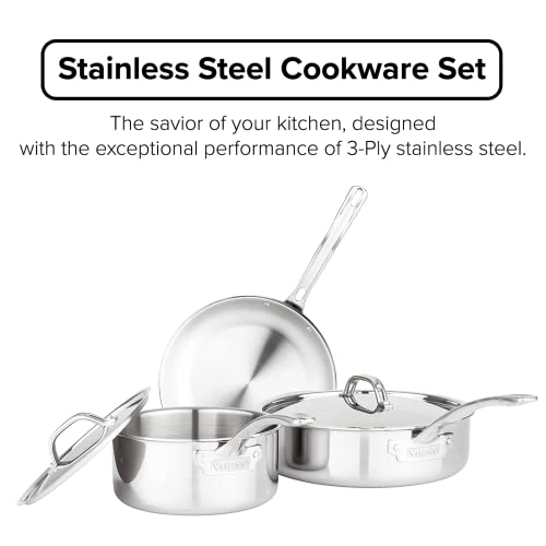 Culinary 3 Ply Stainless Steel Cookware Set with Metal Lids