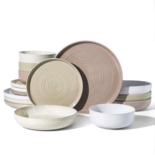Stoneware Dinnerware Sets with Pasta Bowls (Multicolor)
