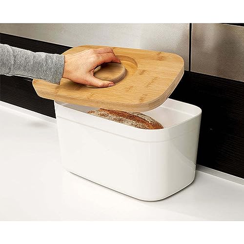 Bread Box with Removable Bamboo Cutting Board (White)