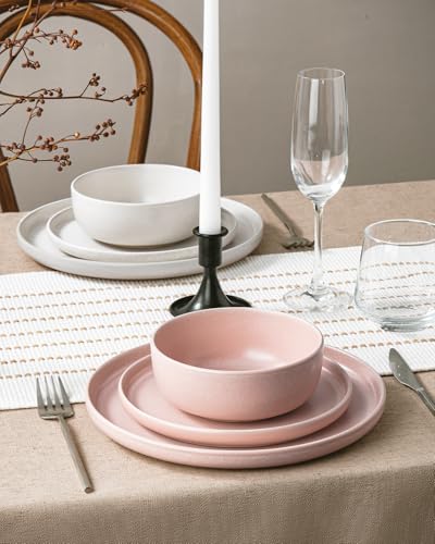 Milkyway 12 Piece Dinnerware Set (Matte Beige White & Light Pink / Service for 4 (Standard Dinner Set))