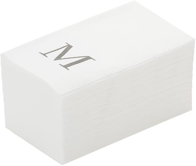 Luxenap 15.8 X 7.9 Inch Linen-Feel Guest Towels, 2000 Lettered Hand Towels - Silver Letter 'M', Sans Serif Font, White Paper Dinner Napkins, airlaid, For Restrooms And Tables - Restaurantware