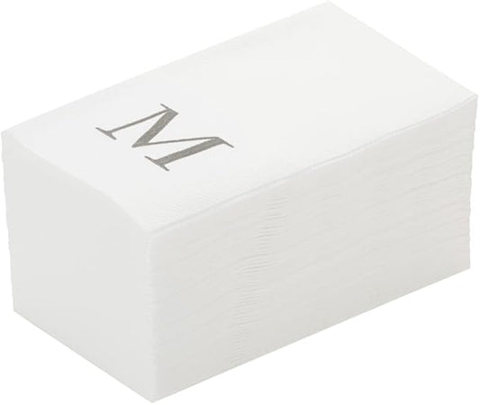 Luxenap 15.8 X 7.9 Inch Linen-Feel Guest Towels, 50 Lettered Hand Towels - Silver Letter 'M', Sans Serif Font, White Paper Dinner Napkins, airlaid, For Restrooms And Tables - Restaurantware