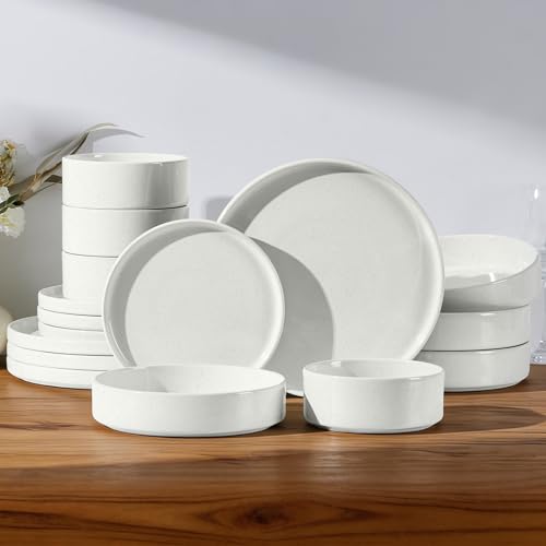 16 Piece Stoneware Dinnerware Sets with Pasta Bowls (16 Count)