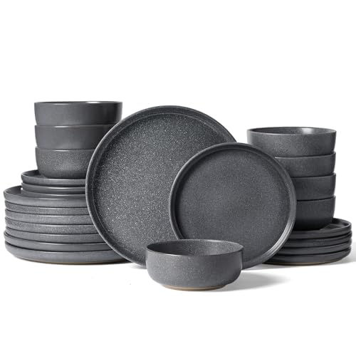 Milkyway 24 Piece Stoneware Dinnerware Set (Matte Dark Charcoal / Service for 8 (Standard Dinner Set))