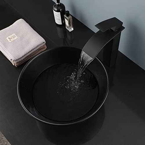 13 Inch Matte Black Ceramic Vessel Sink Set