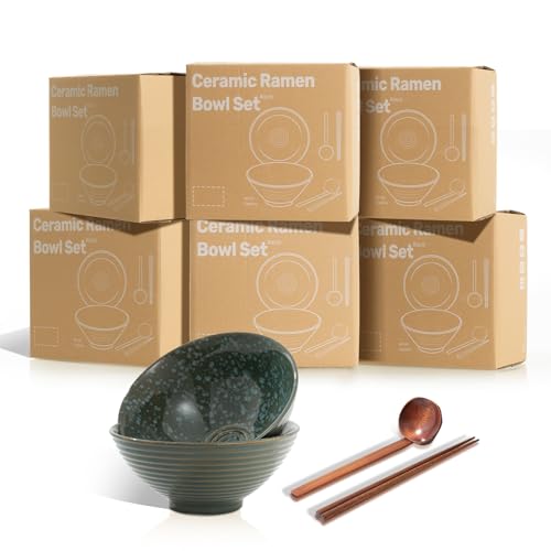 8 Inch Ceramic Ramen Bowl Set of 2 (Jade Green)