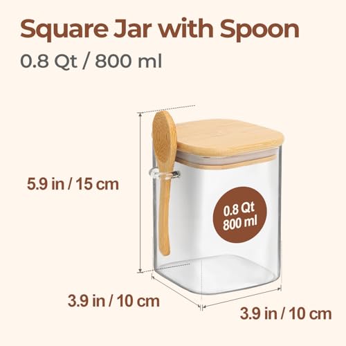 Glass Container with Spoon & Lid 0.8 Qt (0.8 qt x 4 - With Spoon)