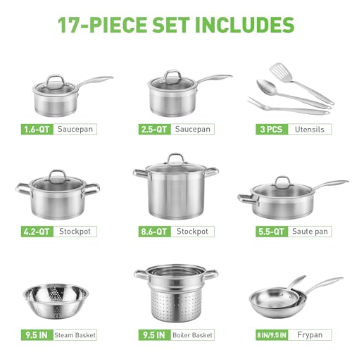 Stainless Steel Pots and Pans Set (17 Count)
