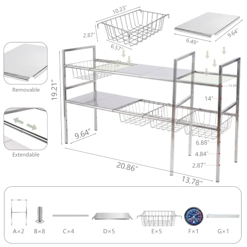 Under Sink Organizer 2 Tier Expandable bathroom Storage (5 panels 5baskets)